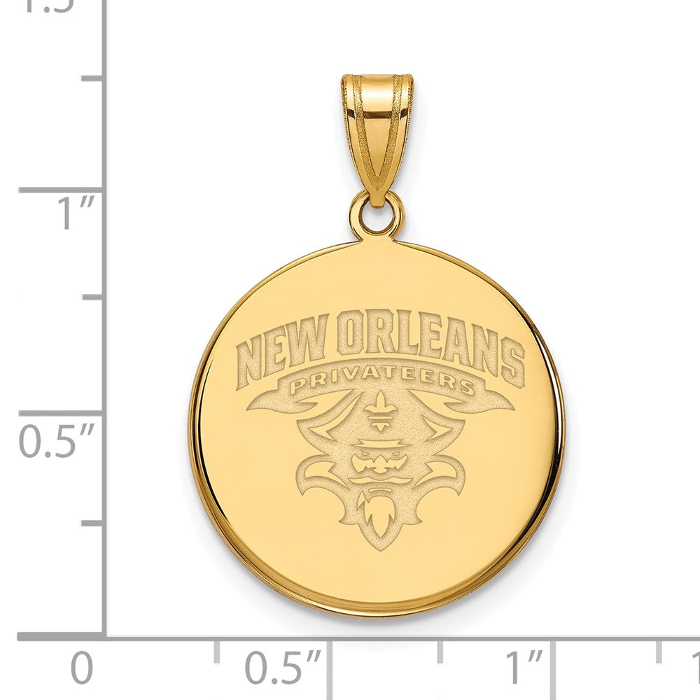 14K Yellow Gold Logoart University Of New Orleans U N O Large Disc Pendant