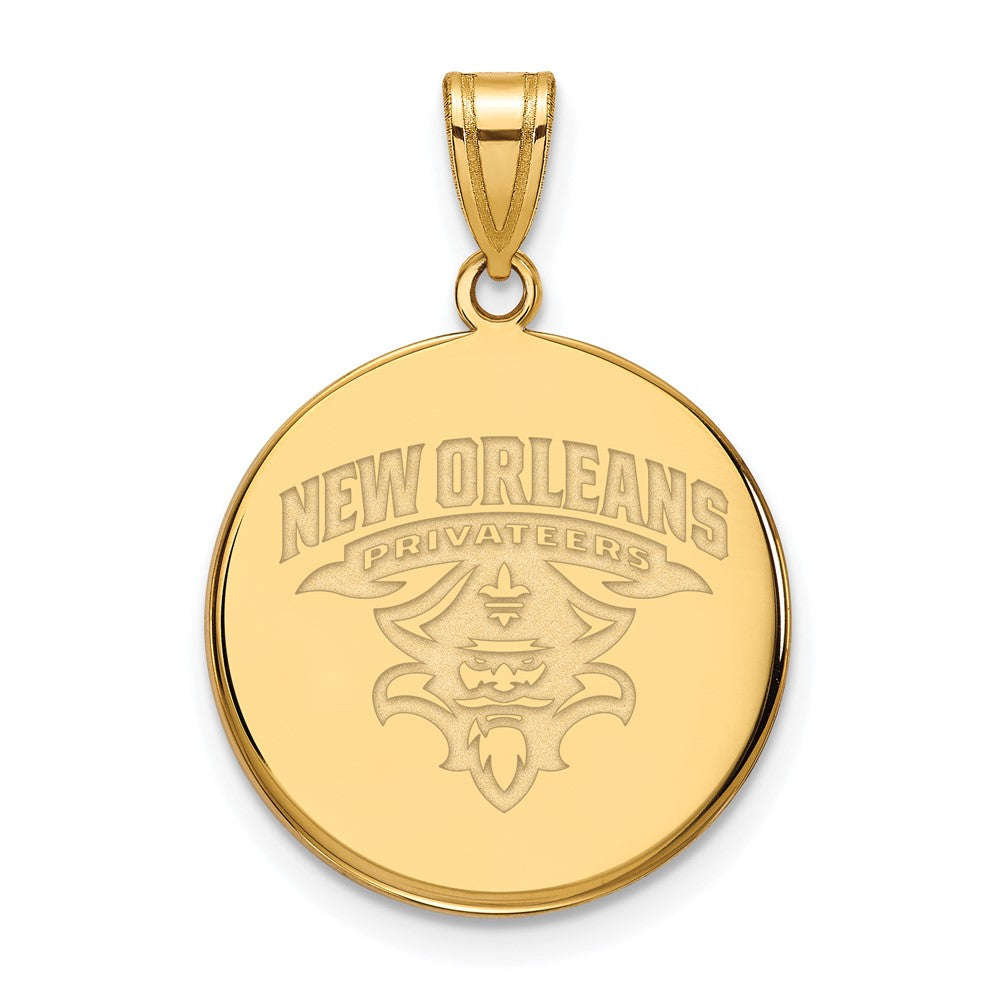 14K Yellow Gold Logoart University Of New Orleans U N O Large Disc Pendant