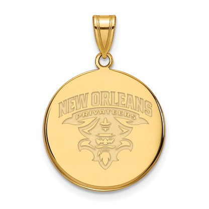 14K Yellow Gold Logoart University Of New Orleans U N O Large Disc Pendant