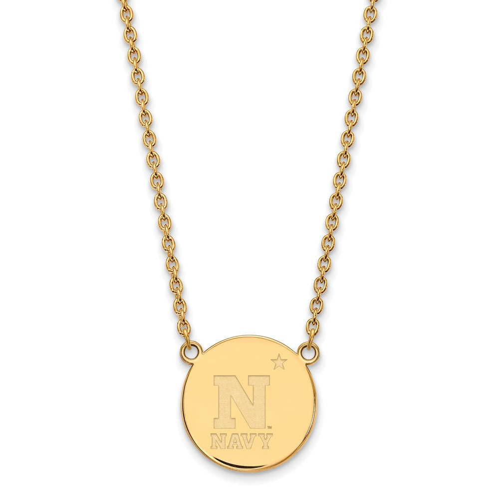 Gold Plated Sterling Silver Logoart Us Naval Academy Large Disc Pendant 18 Inch Necklace