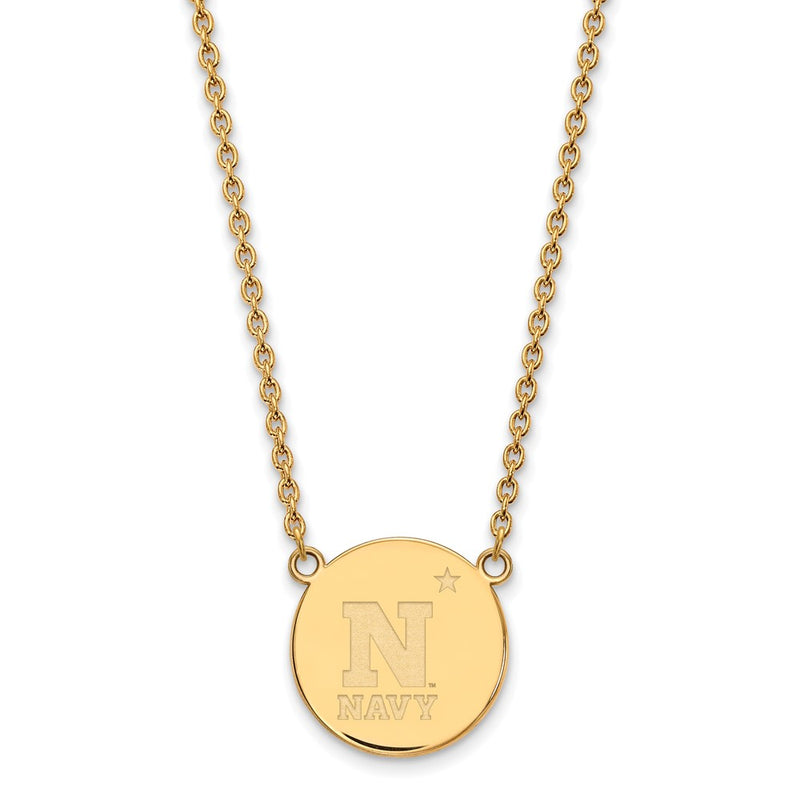 Gold Plated Sterling Silver Logoart Us Naval Academy Large Disc Pendant 18 Inch Necklace
