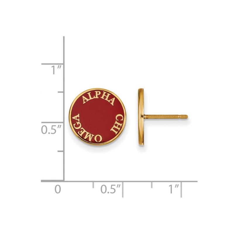 Gold Plated Sterling Silver Logoart Alpha Chi Omega Sorority Text Color Enamel Post Earrings
