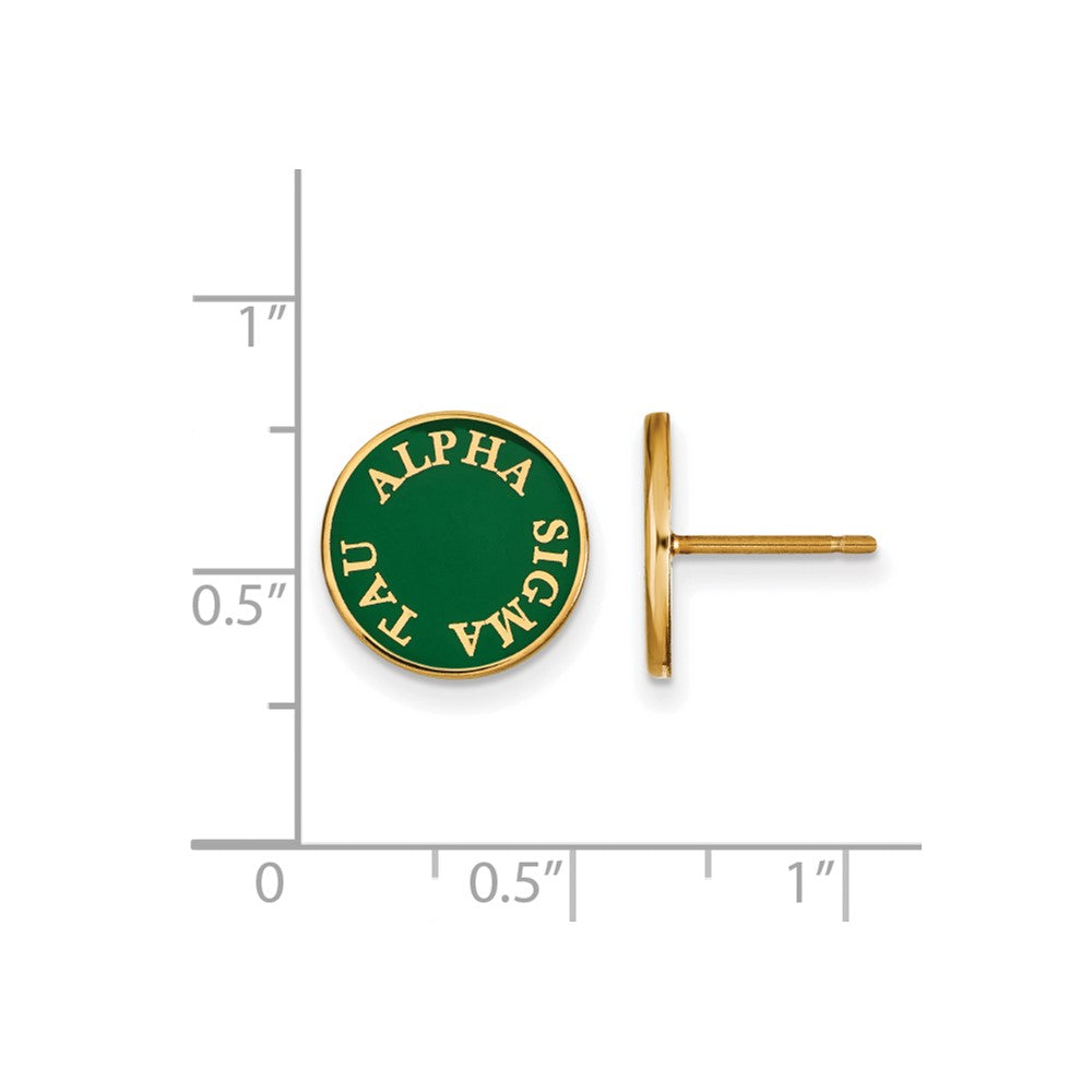 Gold Plated Sterling Silver Logoart Alpha Sigma Tau Sorority Text Color Enamel Post Earrings