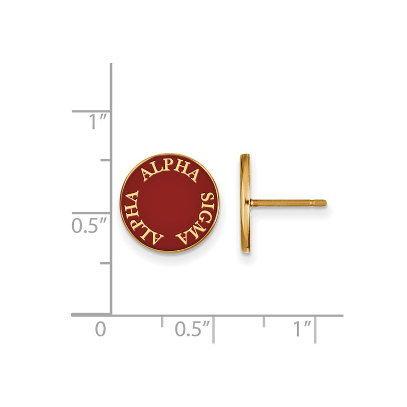 Gold Plated Sterling Silver Logoart Alpha Sigma Sorority Text Color Enamel Post Earrings