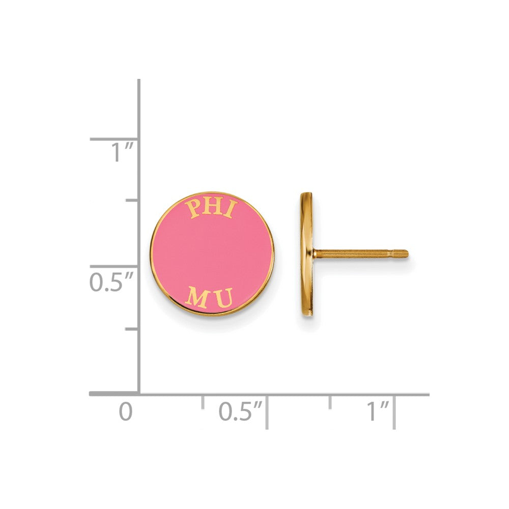 Gold Plated Sterling Silver Logoart Phi Mu Sorority Text Color Enamel Post Earrings