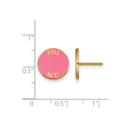 Gold Plated Sterling Silver Logoart Phi Mu Sorority Text Color Enamel Post Earrings