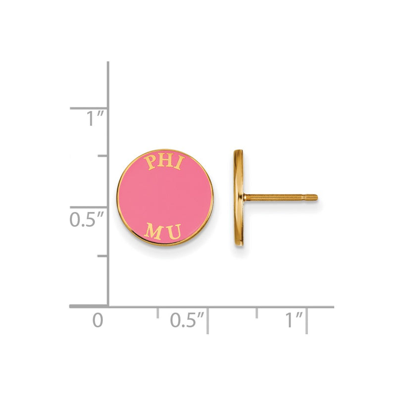 Gold Plated Sterling Silver Logoart Phi Mu Sorority Text Color Enamel Post Earrings