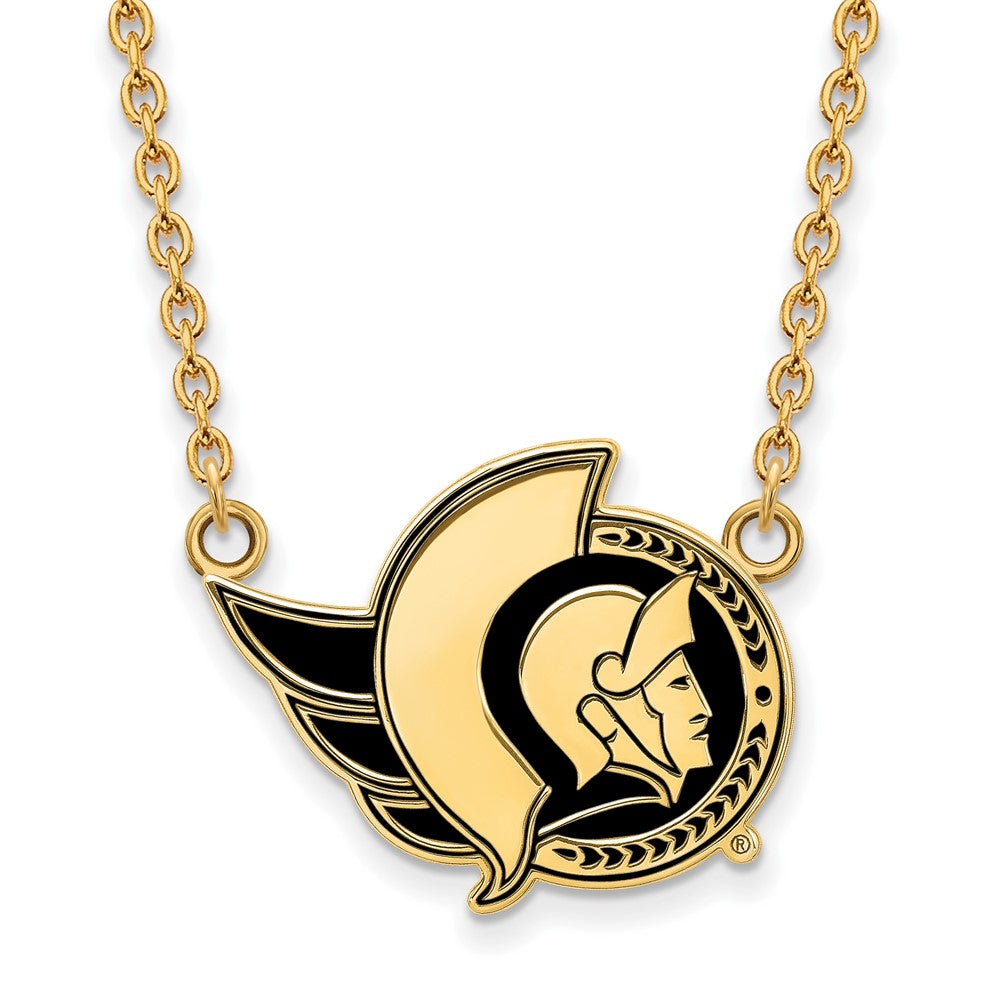 Gold Plated Sterling Silver Nhl Logoart Ottawa Senators Large Enameled Pendant 18 Inch Necklace