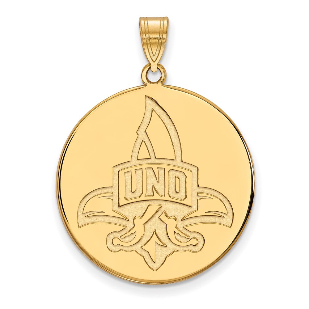 Gold Plated Sterling Silver Logoart University Of New Orleans U N O Extra Large Disc Pendant
