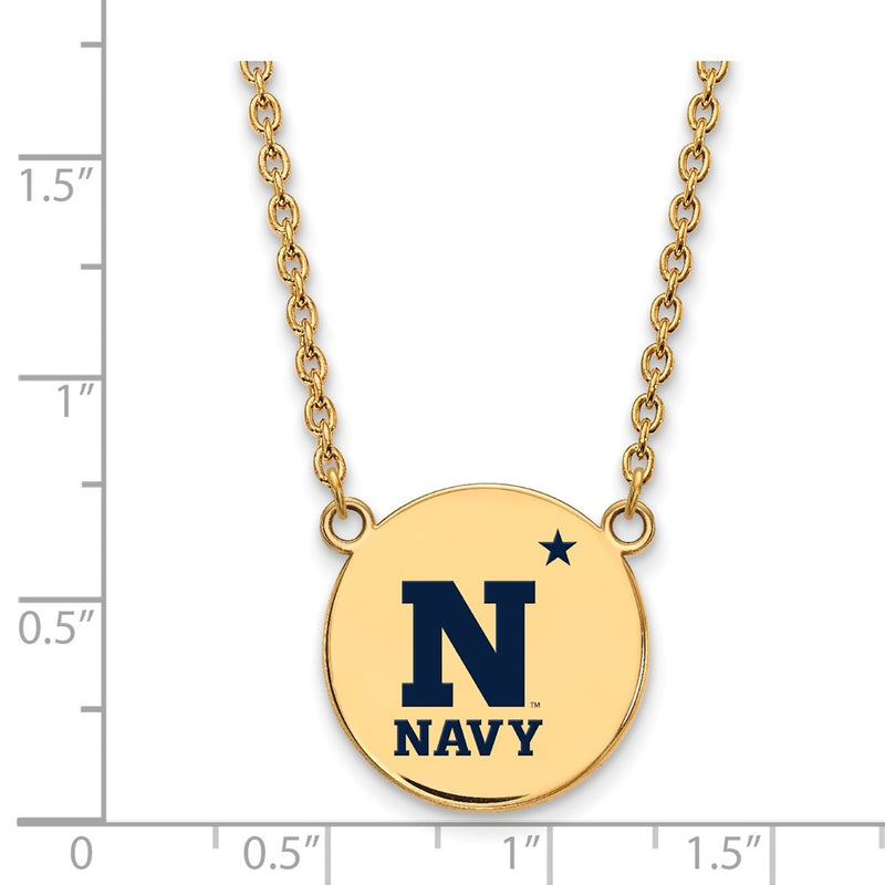 Gold Plated Sterling Silver Logoart Us Naval Academy Large Enameled Disc Pendant 18 Inch Necklace