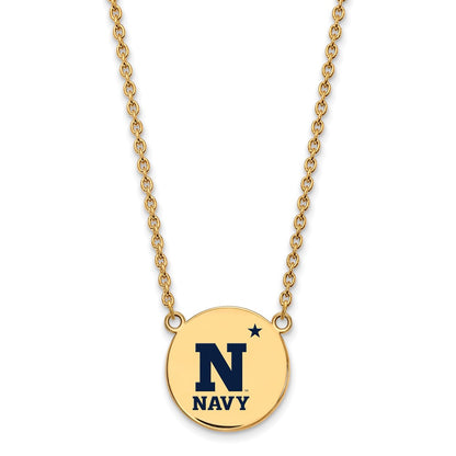 Gold Plated Sterling Silver Logoart Us Naval Academy Large Enameled Disc Pendant 18 Inch Necklace