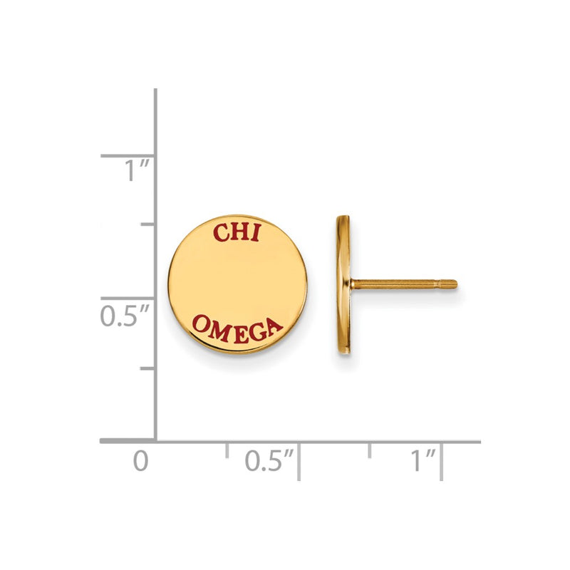 Gold Plated Sterling Silver Logoart Chi Omega Sorority Text Color Enamel Post Earrings