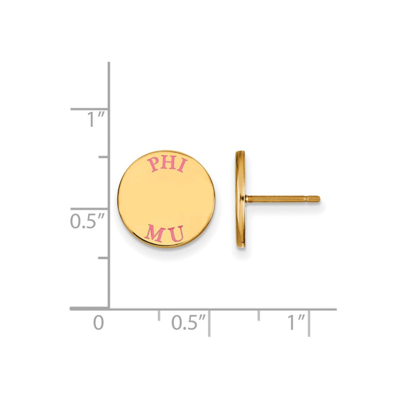 Gold Plated Sterling Silver Logoart Phi Mu Sorority Text Color Enamel Post Earrings