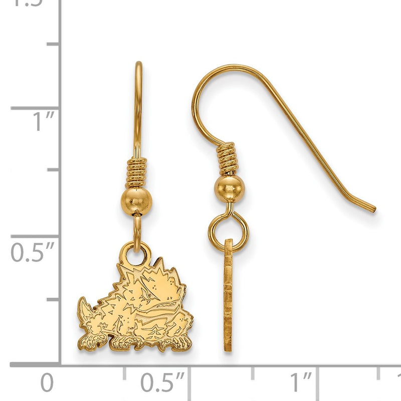 Gold Plated Sterling Silver Logoart Texas Christian University Horned Frog Extra Small Dangle Wire Earrings