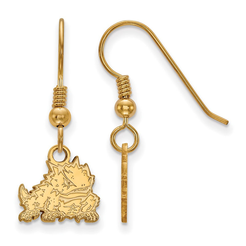 Gold Plated Sterling Silver Logoart Texas Christian University Horned Frog Extra Small Dangle Wire Earrings