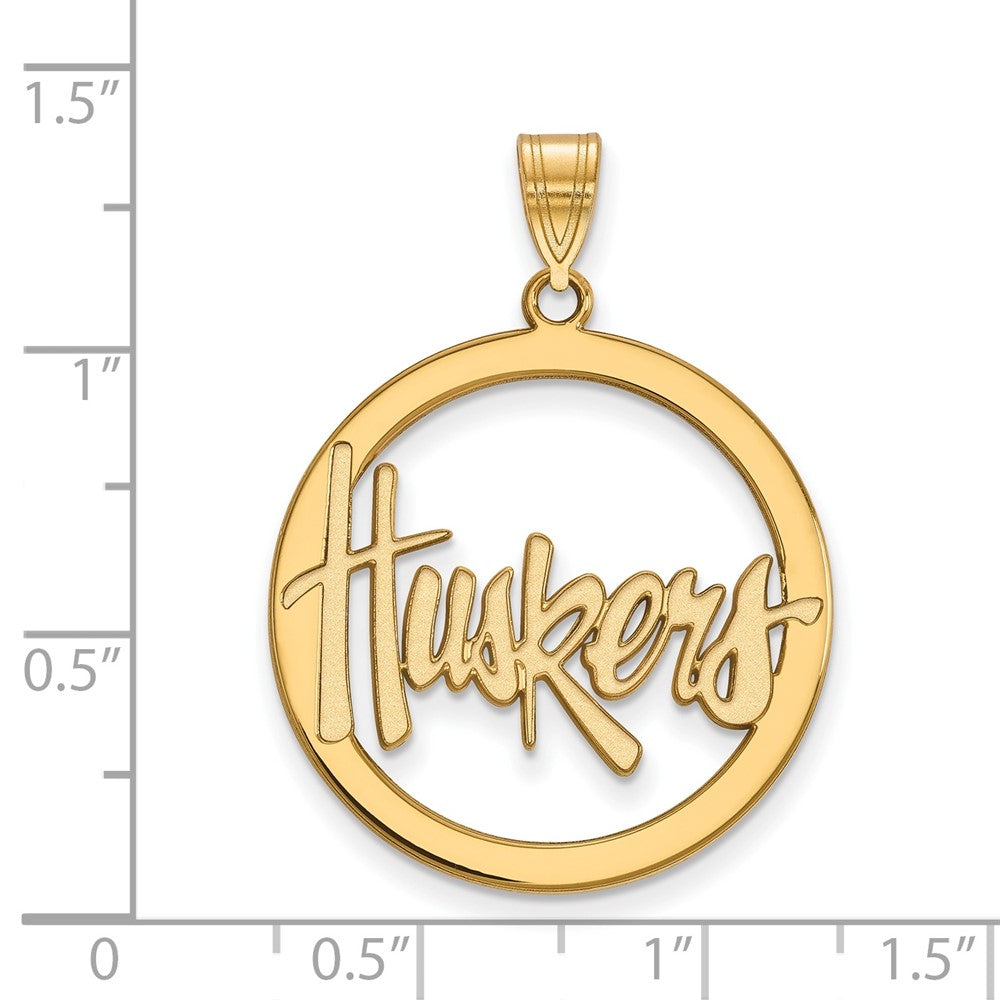 Gold Plated Sterling Silver Logoart University Of Nebraska Huskers Large Circle Pendant