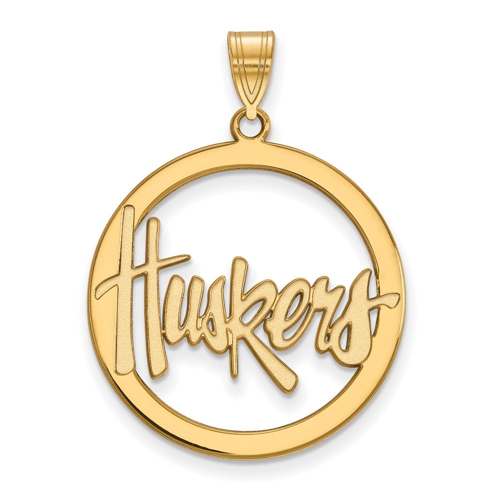 Gold Plated Sterling Silver Logoart University Of Nebraska Huskers Large Circle Pendant