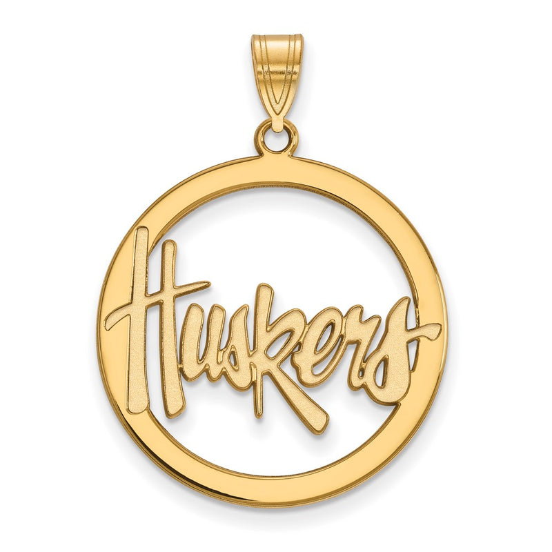 Gold Plated Sterling Silver Logoart University Of Nebraska Huskers Large Circle Pendant