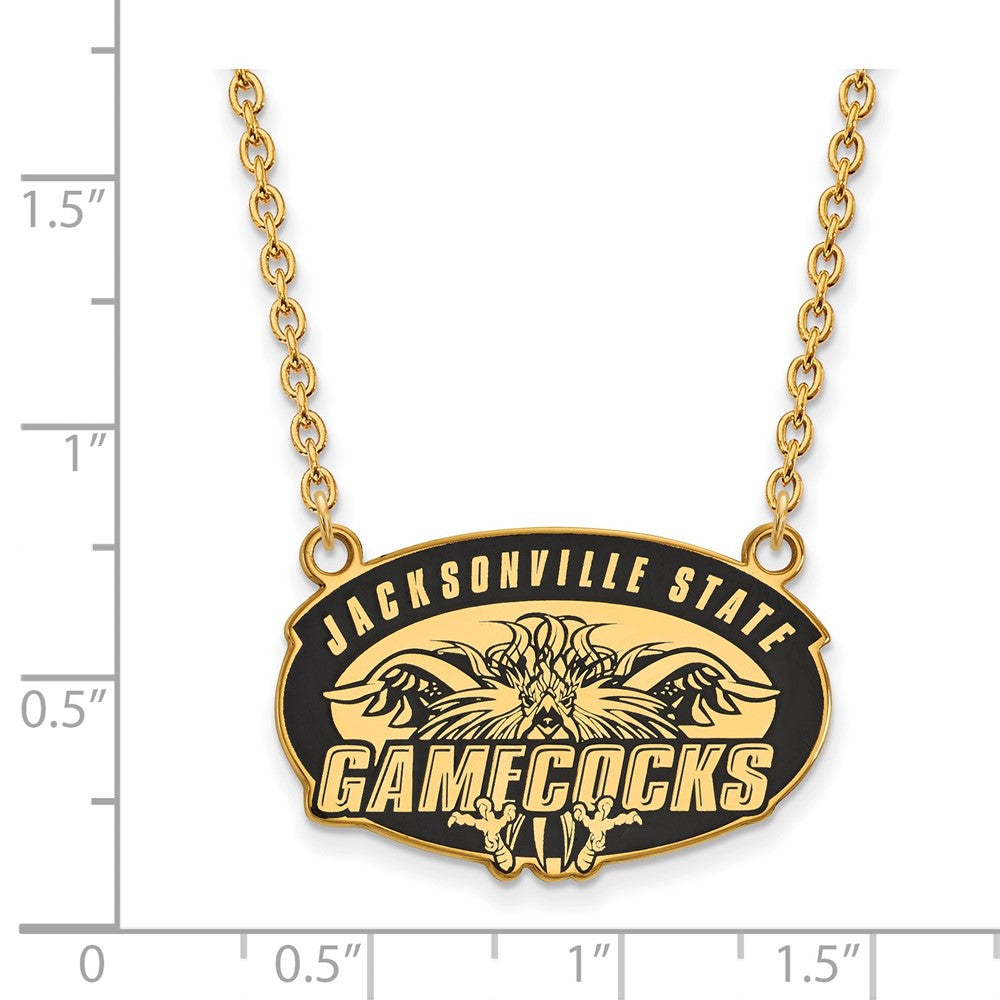 Gold Plated Sterling Silver Logoart Jacksonville State U. Large Enameled Pendant 18 Inch Necklace