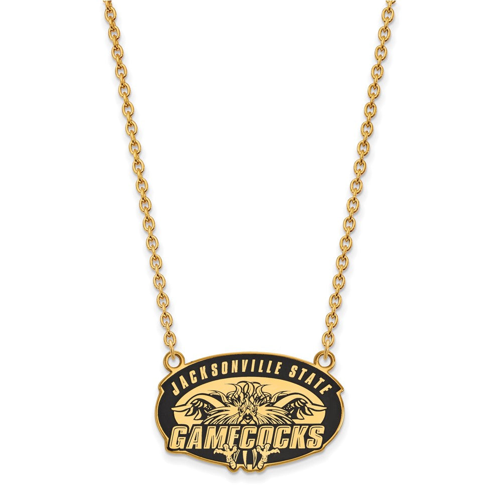 Gold Plated Sterling Silver Logoart Jacksonville State U. Large Enameled Pendant 18 Inch Necklace
