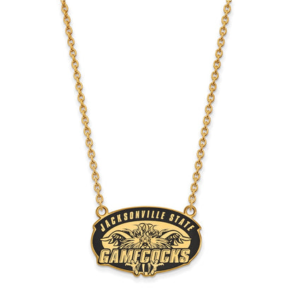 Gold Plated Sterling Silver Logoart Jacksonville State U. Large Enameled Pendant 18 Inch Necklace