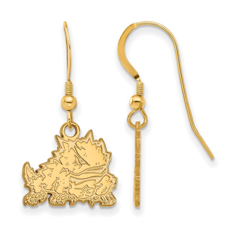 Gold Plated Sterling Silver Logoart Texas Christian University Horned Frog Small Dangle Wire Earrings