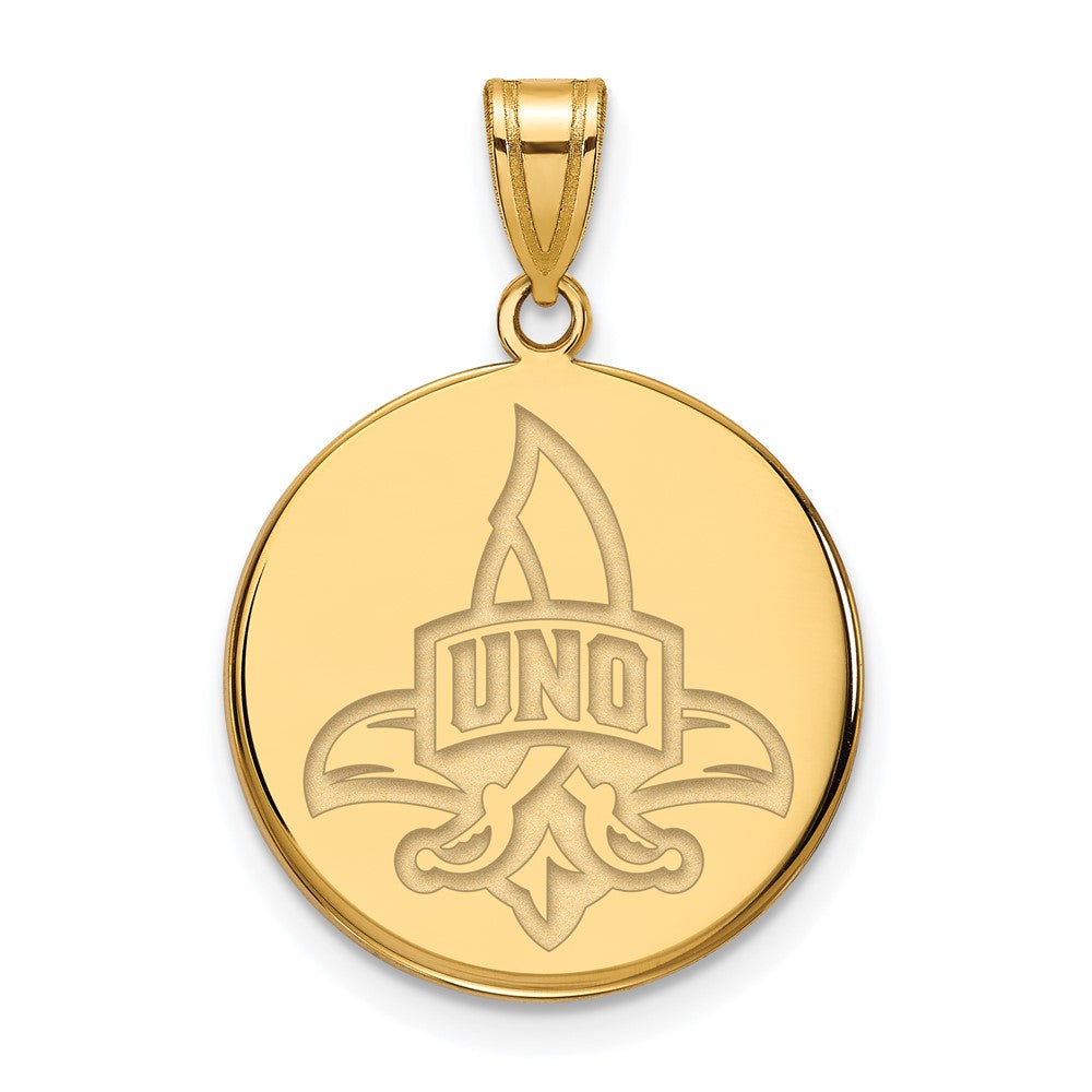 Gold Plated Sterling Silver Logoart University Of New Orleans Privateers Large Disc Pendant