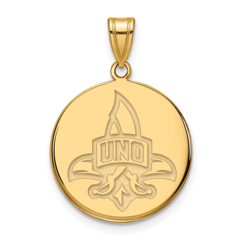 Gold Plated Sterling Silver Logoart University Of New Orleans Privateers Large Disc Pendant