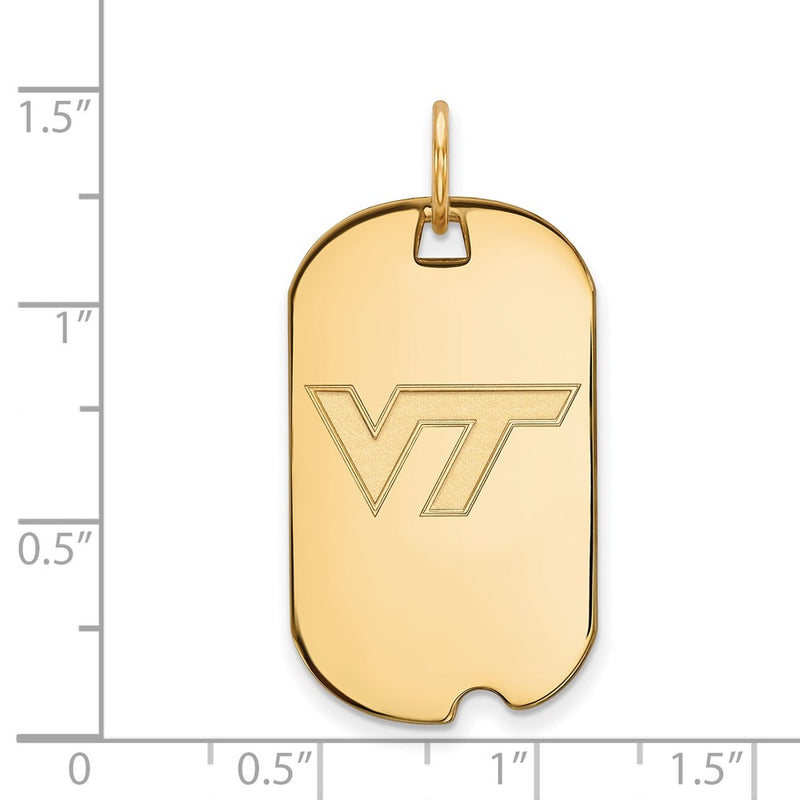 Gold Plated Sterling Silver Logoart Virginia Tech V T Small Dog Tag Pendant