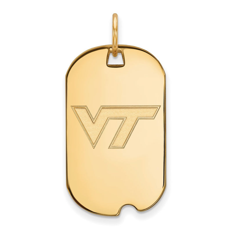 14K Yellow Gold Logoart Virginia Tech V T Small Dog Tag Pendant