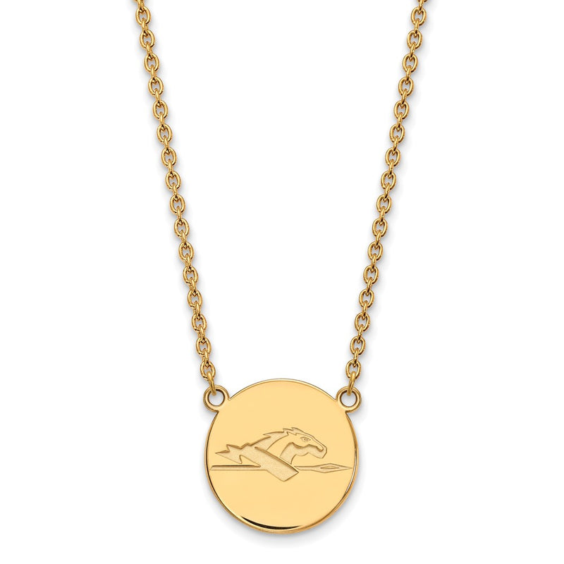 Gold Plated Sterling Silver Logoart Longwood University Horse Large Disc Pendant 18 Inch Necklace