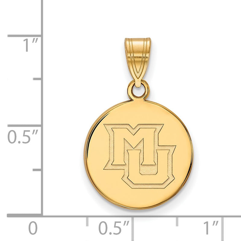 Gold Plated Sterling Silver Logoart Marquette University M U Medium Disc Pendant