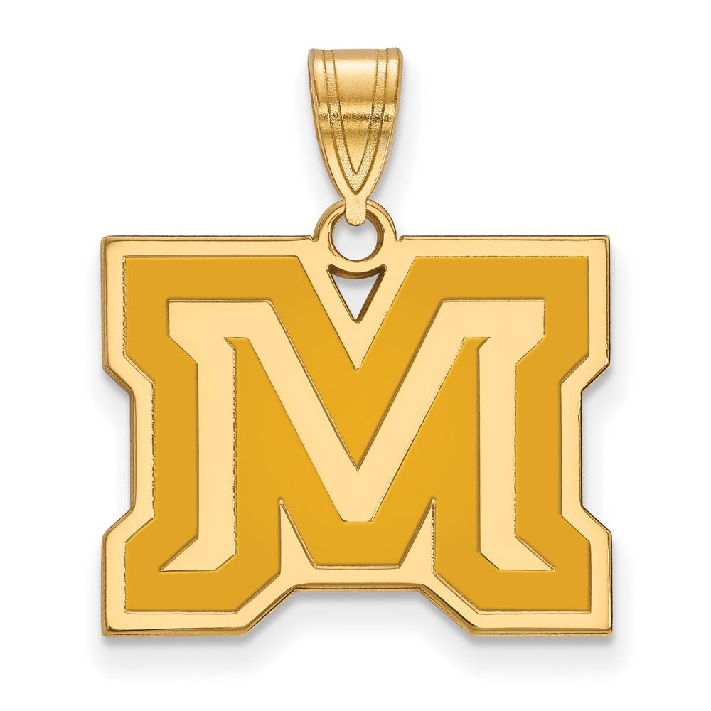 Gold Plated Sterling Silver Logoart Montana State University Letter M Medium Enameled Pendant