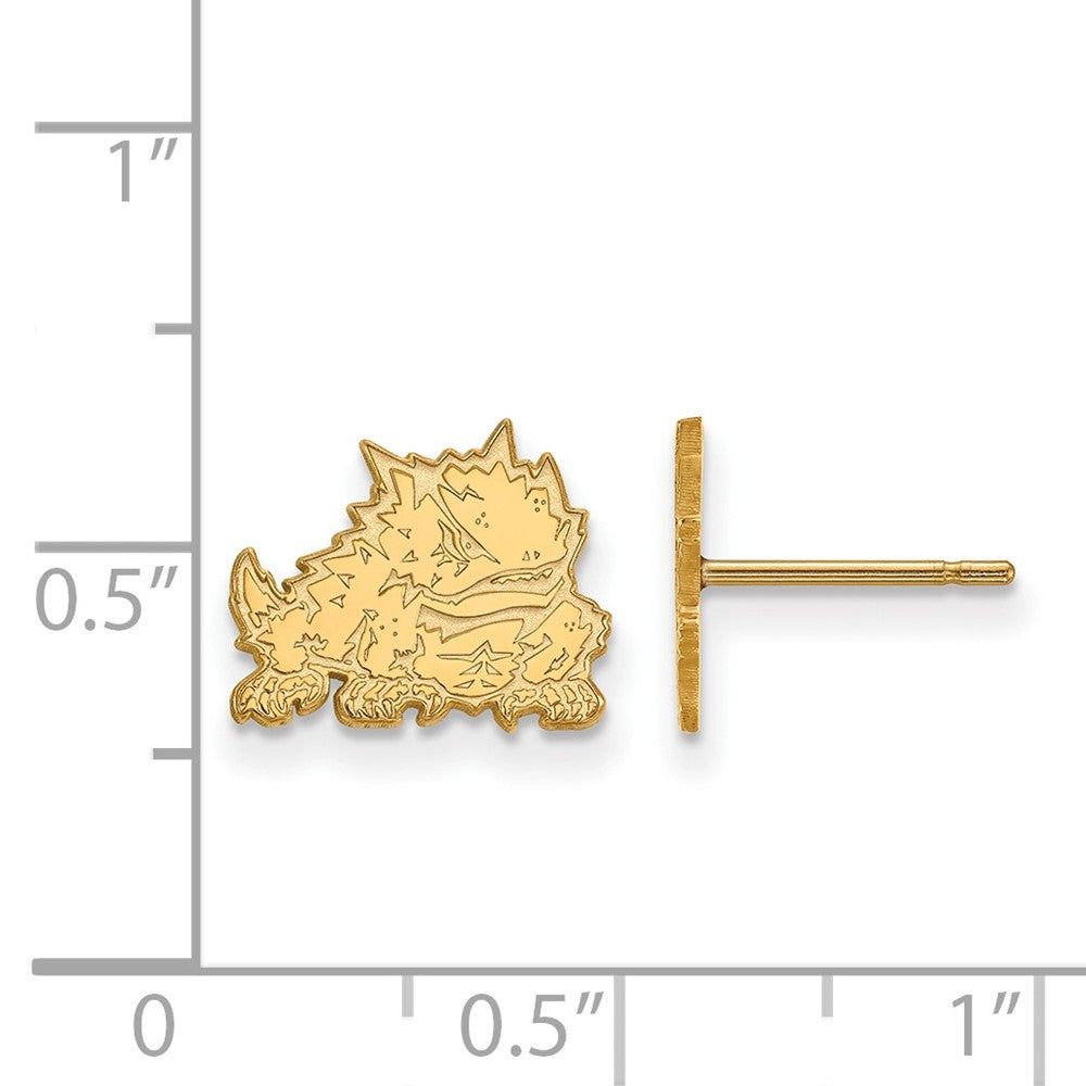 10K Yellow Gold Logoart Texas Christian University Horned Frog Extra Small Post Earrings