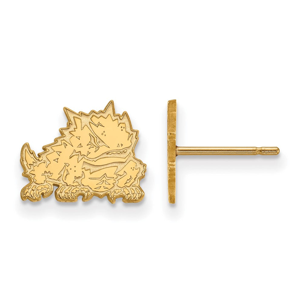 10K Yellow Gold Logoart Texas Christian University Horned Frog Extra Small Post Earrings