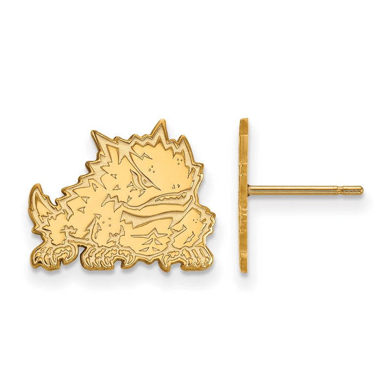 Gold Plated Sterling Silver Logoart Texas Christian University Horned Frog Small Post Earrings