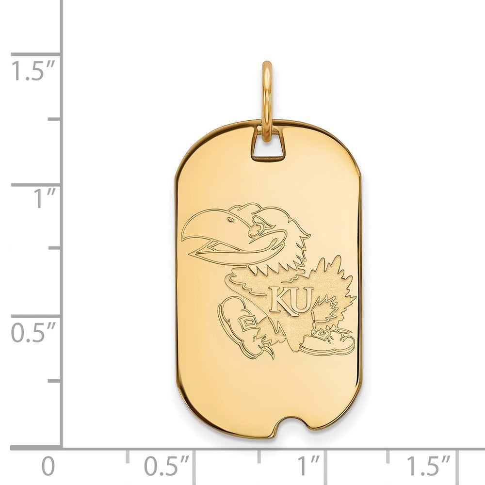 Gold Plated Sterling Silver Logoart University Of Kansas Jayhawk Small Dog Tag Pendant