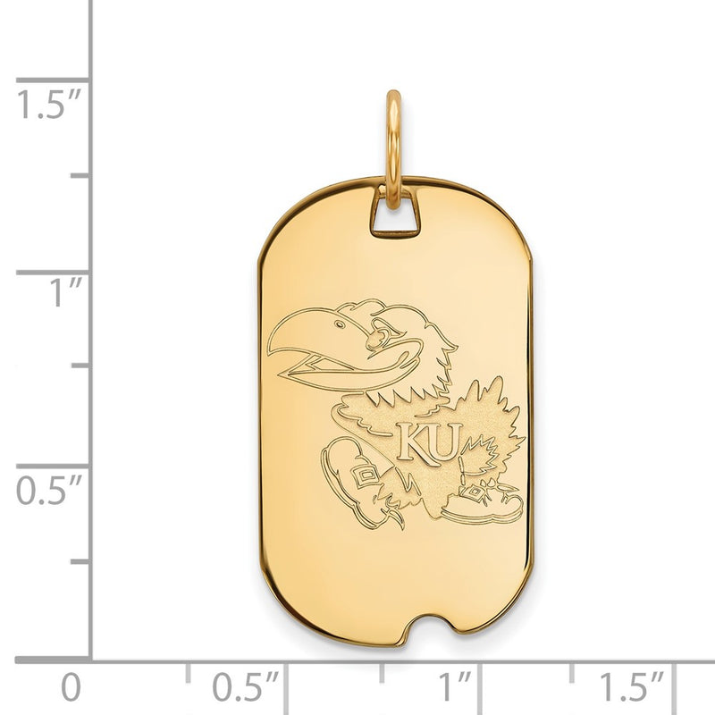 Gold Plated Sterling Silver Logoart University Of Kansas Jayhawk Small Dog Tag Pendant