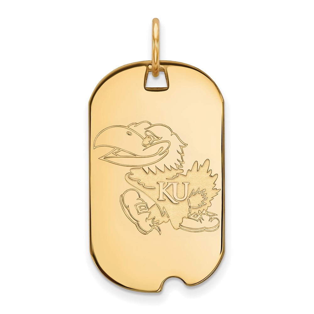 Gold Plated Sterling Silver Logoart University Of Kansas Jayhawk Small Dog Tag Pendant