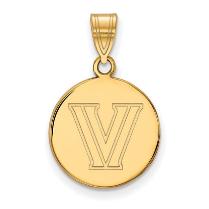 Gold Plated Sterling Silver Logoart Villanova University Letter V Medium Disc Pendant