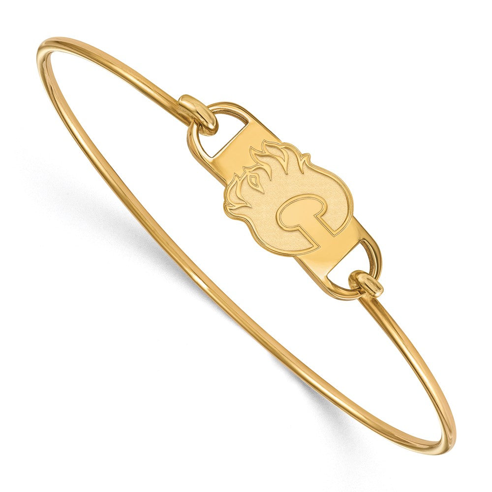 Gold Plated Sterling Silver Nhl Logoart Calgary Flames Letter C Small Center 7 Inch Wire Bangle