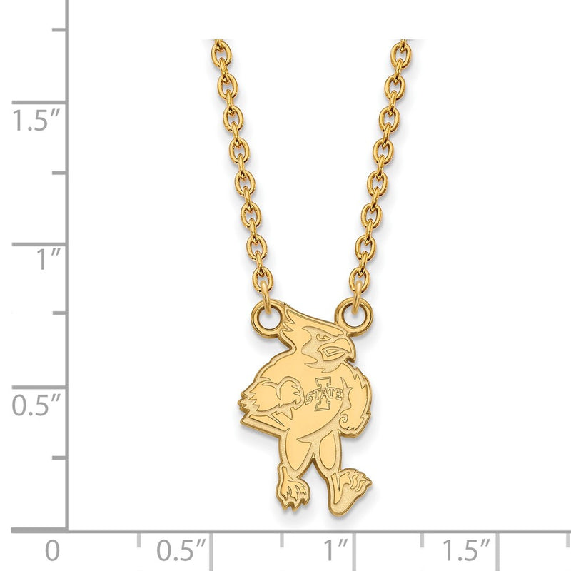 Gold Plated Sterling Silver Logoart Iowa State University Cardinal Large Pendant 18 Inch Necklace