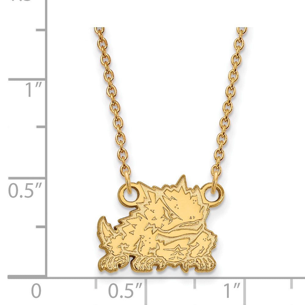 Gold Plated Sterling Silver Logoart Texas Christian University Horned Frog Small Pendant 18 Inch Necklace