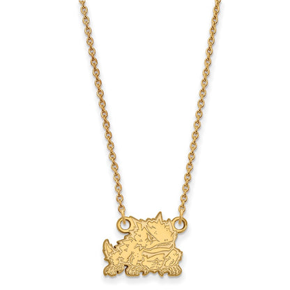 Gold Plated Sterling Silver Logoart Texas Christian University Horned Frog Small Pendant 18 Inch Necklace