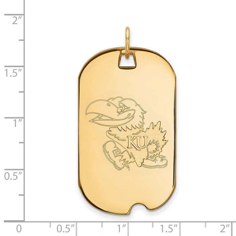 14K Yellow Gold Logoart University Of Kansas Jayhawk Large Dog Tag Pendant