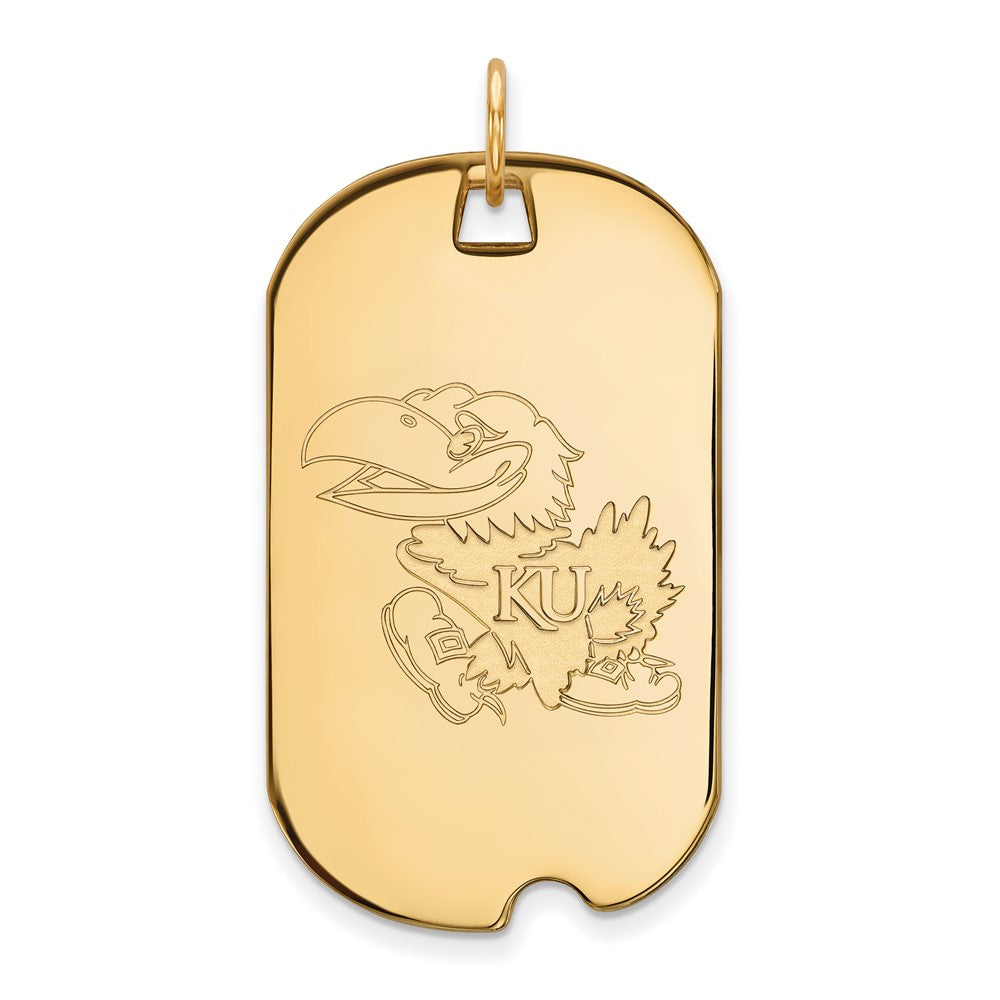 14K Yellow Gold Logoart University Of Kansas Jayhawk Large Dog Tag Pendant
