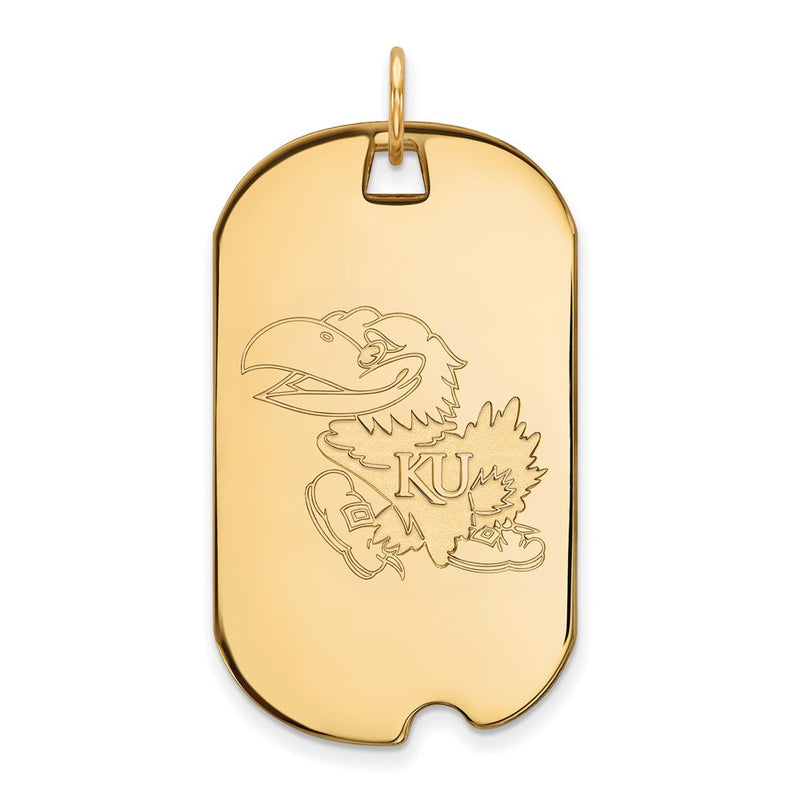 14K Yellow Gold Logoart University Of Kansas Jayhawk Large Dog Tag Pendant