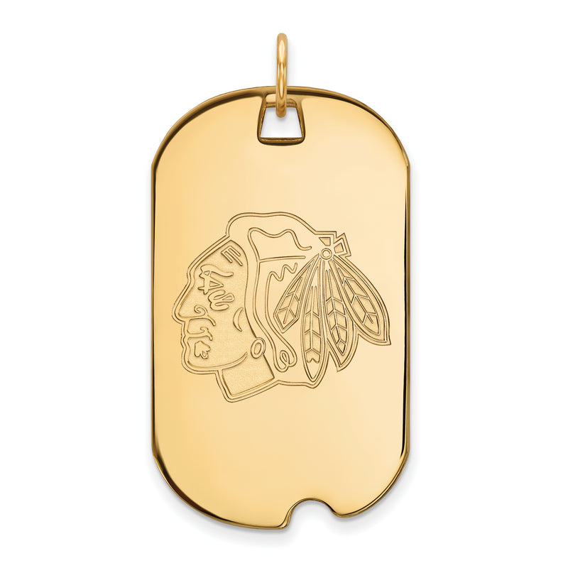 Gold Plated Sterling Silver Nhl Logoart Chicago Blackhawks Large Dog Tag Pendant