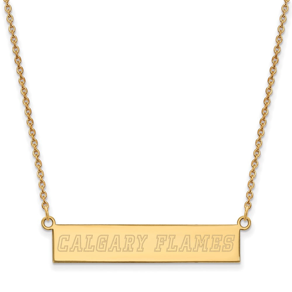 Gold Plated Sterling Silver Nhl Logoart Calgary Flames Small Bar 18 Inch Necklace