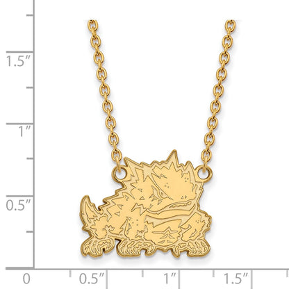 Gold Plated Sterling Silver Logoart Texas Christian University Horned Frog Large Pendant 18 Inch Necklace